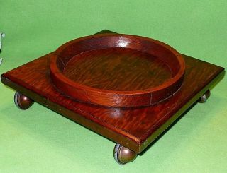 Vintage Rolling Wooden Plant Stand W/ Tapered Ring.  Accommodates Up To 7 " Dia