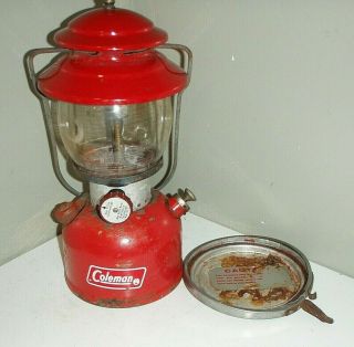 1967 Vintage Coleman 200a Lantern Single Mantle Red Base Pyrex Glass