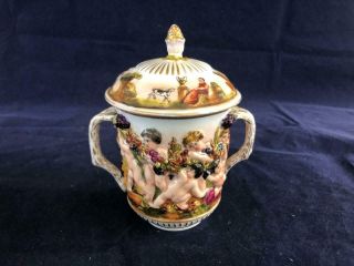 Fine Vintage Naples Capodimonte Porcelain Two Handled Lidded Cup.