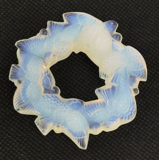 Sabino French Opalescent Frost Art Glass Ring Of Birds Sparrow Napkin Vtg