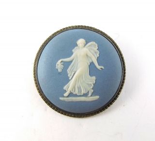 Vintage 1968 Wedgwood Blue Jasper Ware & Silver Brooch Pin 
