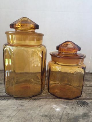 Vtg Le Smith 10 Panel Canister Set/2 Apothecary Jars Wstoneground Lids 5 " & 7.  5 "