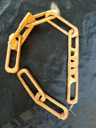 Vintage Folk Art Hand Carved Wooden Chain One Of A Kind