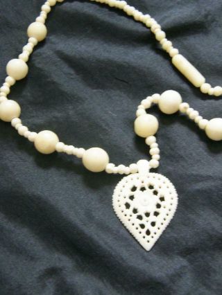 Vintage Carved Celluloid Necklace With Heart Pendant