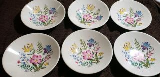 Knowles Edwin Scandia Set 6 Berry Bowls Multi Color Floral Flowers Vintage 5 Inc
