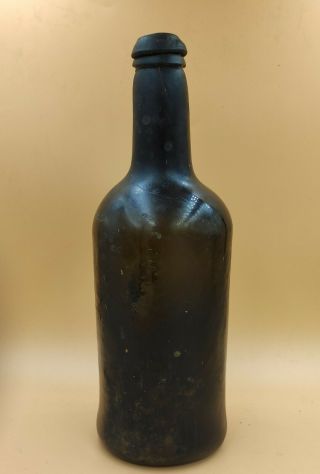 Antique Black Glass Whiskey Bottle With Deep Sand Pontil