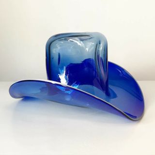 Vintage Blenko Large Blue Glass Cowboy Hat Rodeo Top Cap