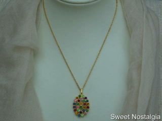 VINTAGE 80 ' S GOLD PLATED MULTICOLOURED RAINBOW DIAMANTE PENDANT AND 18 