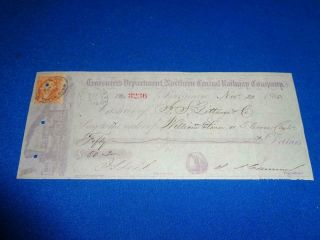 1865 Northern Central Railway Co. ,  Check W/revenue Stamp