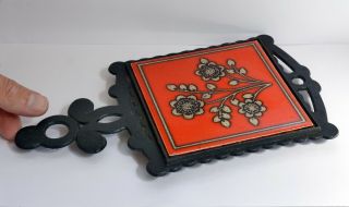 Vintage H&r Johnson Ltd Ceramic Trivet Tile With Metal Surround.  Red / Retro