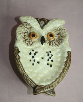 Vintage 1980 Ceramic Owl Tea Bag Holder / Strainer With Drip Cup Enesco Japan