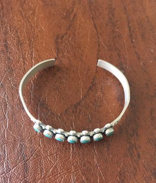Sterling Silver Vintage Native American Cuff Bracelet With 7 Turquoise Stones