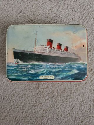 R,  M.  S Queen Mary Cunard Line Ocean Liner / Benson Confectionary Tin - Nautical