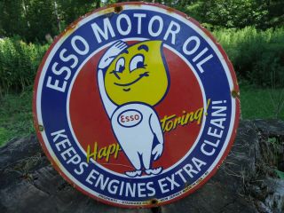 Old Vintage 1962 Esso Motor Oil Porcelain Metal Gas Oil Sign Pump Plate