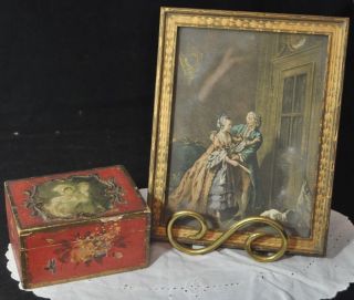 Vintage Italy Wood Trinket Box & Vintage French Provincial Picture/mirror Combo