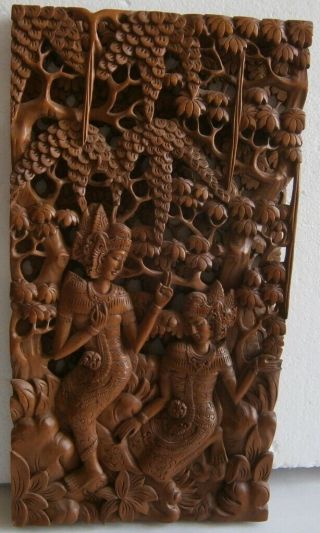 Vintage Sculpture Bois Bali Haut Relief Balinaises Folk Art Master Panel 24x45cm