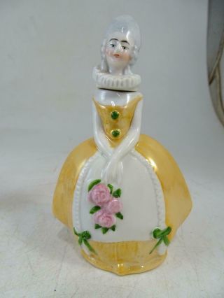 Antique Porcelain Figural Perfume Bottle Half Doll Colonial Woman Germany Vtg