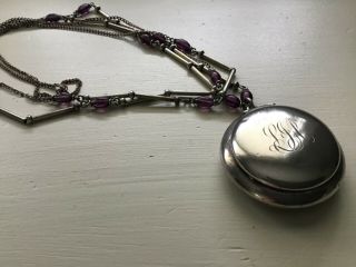 Antique R Blackington Sterling Silver Pill Box Chatelaine Necklace