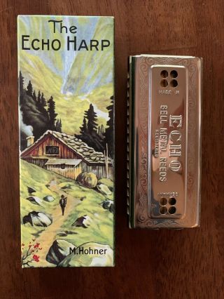 1a Vintage The Echo Harp Harmonica M.  Hohner Box A/d 64 Hole Germany