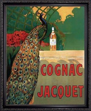 Cognac Jacquet By Leonetto Cappiello.  Peacock.  Vintage Ad Poster.  Black Frame