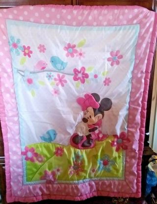 Vintage Disney Baby Minnie Mouse Crib Blanket Thick Comforter Made In Usa