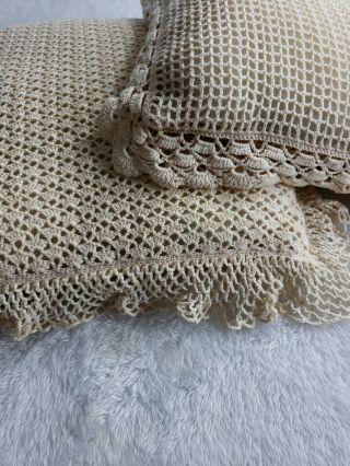 Hand Crochet Beige Pillows Romantic Shabby Chic Victorian Decor Set Of Two