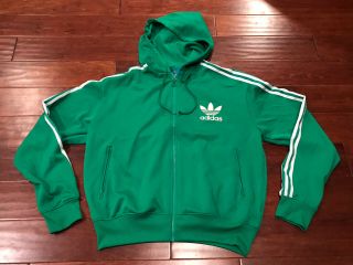 Adidas Mens Green White Classic Zip Up Hoodie Hooded Track Jacket Sz Xl