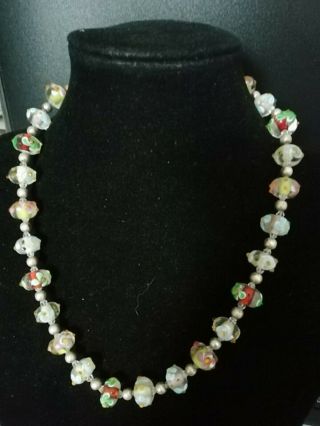 Vintage Italian Lampwork Glass And Crystal Necklace