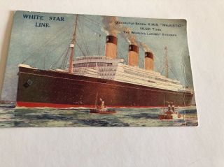 White Star Line Quadruple - Screw R.  M.  S.  Majestic Postcard Titanic