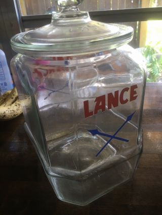 Vintage Large 12.  5 " Lance Cracker Jar Store Counter Display 8 Sided W/ Glass Lid
