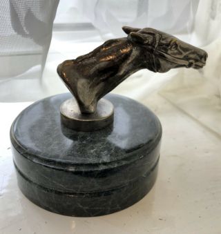 Chrome Bronze Brass Metal Horse Head Racing Car Mascot Statue On Marble Base