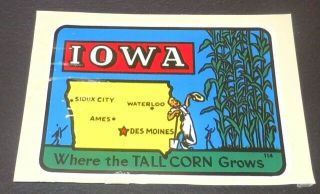 Vintage Auto Travel Decal Iowa Sioux City Des Moines