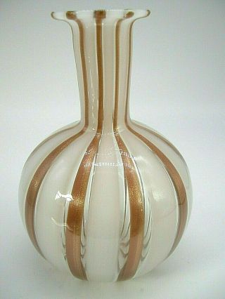 Vintage Murano Glossy Aventurine A Canne Raised Canes Art Glass Bottle Vase