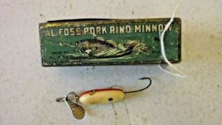 Al.  Foss Pork Rind Minnow No.  4 Tin & No.  4 Red W/glass Eye Lure