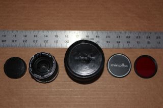 Minolta Mc W.  Rokkor Sg Lens – 1:3.  5 F=28mm,  Case,  Vice Vintage