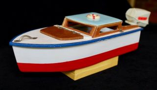Vintage Wooden Toy Boat Model With Flarecraft Battery Motor Made In Japan