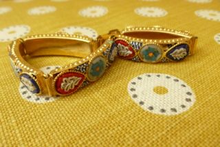 Vintage Italian Gold Tone Micro Mosaic Flower Design Colourful Bracelet 1960`s
