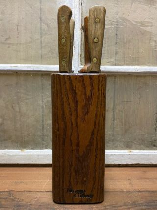Vintage Chicago Cutlery Large 6 Piece Knife Set Walnut Block Wood Handle