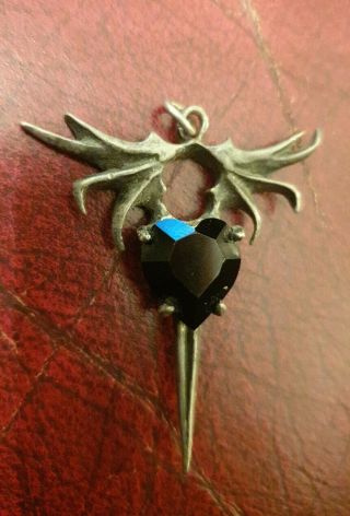 Alchemy England 2002 Vintage Gothic Black Heart Bat Wing Dagger Necklace Pendant