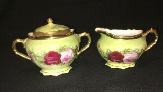 Rose Pompadour O & E.  G.  Royal Austria Sugar And Creamer With Red And Pink Roses
