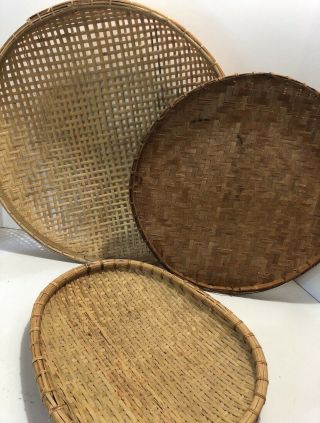 Vintage Trio Large Round Tobacco Drying Baskets Set Of 3 Wicker Rattan Baskets