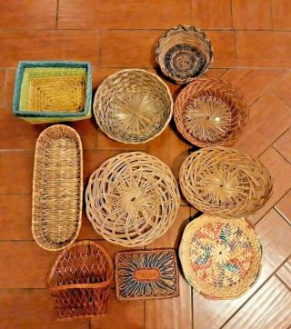 Set Of 10 Vintage Modern Wicker Baskets Boho Rattan Basket Wall Decor