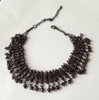 Vintage 3 Row Purple Bicone Glass Bead Chain Wide Bracelet Anklet 9 ",  5 "