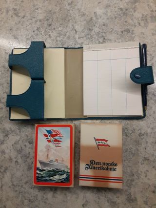 Norwegian America Line Double Deck Playing Cards W/travel Case And Scorepad