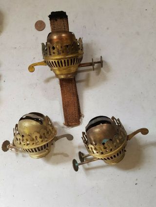 Vintage Oil Lamp Brass Burner Wick Holders Atique X 3 Large