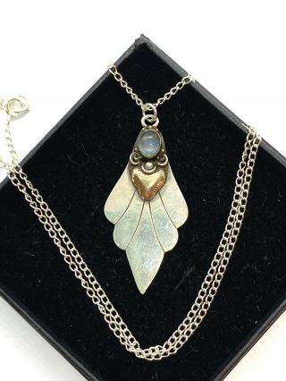 Vintage Art Nouveau Style 9CT Gold & Sterling Silver Moonstone Pendant Necklace 3