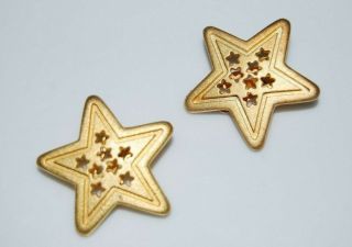 Elegant Vintage Couture Gold Toned Metal Star Shape Clip On Statement Earrings