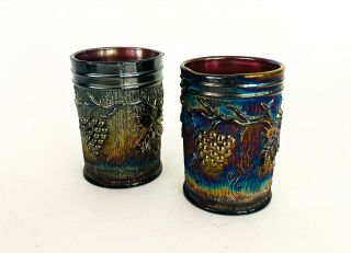 Antique Amethyst Iridescent Carnival Glass Cup / Tumbler Dugan Vineyard Pattern
