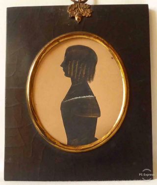 Antique Late 18th Early 19th Century Silhouette Portrait Miniature A Young Lady
