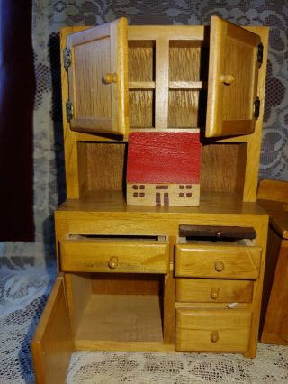 Vintage Doll Wood Wooden Kitchen Hutch Dry Sink Cupboard dollhouse chair 2